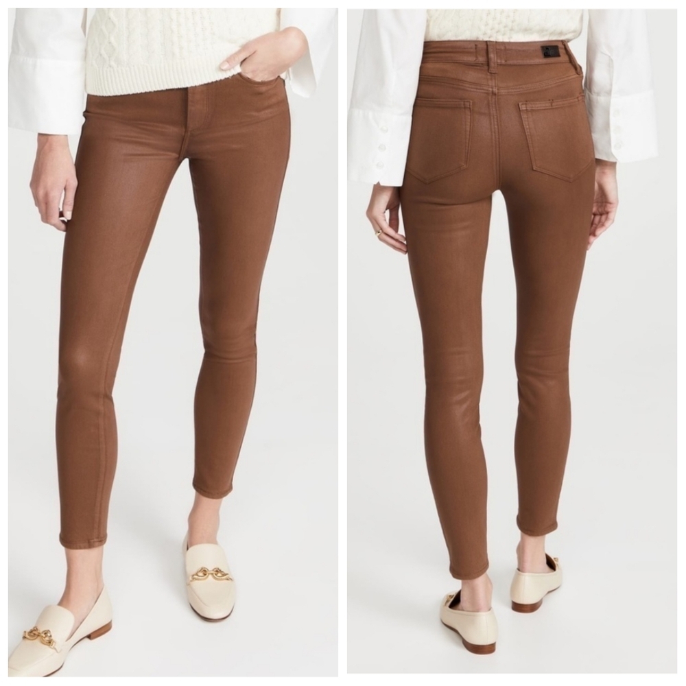 NWT PAIGE Hoxton Ankle Cognac Luxe Coating Skinny Jeans Women's 26 NEW WITH TAGS